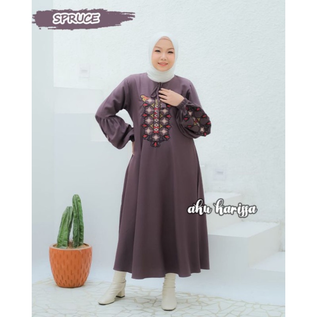 Juliani Midi Dress Baju Gamis Tunik Atasan Pakaian Wanita Muslimah Itycrepe Bordir Original Aku Karissa