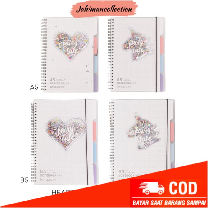 

✨ BISA COD ✨ Fairy Tale Quicksand Spiral Grid Notebook B5 / Buku Catatan B5 - HEART