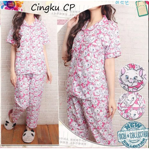 BESS - Piyama CP / Stelan Baju Tidur Murah / Corak MARIE CAT