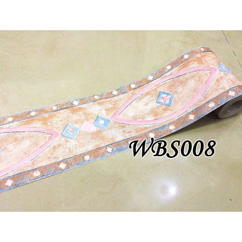 WBS008 BROWN N PINK MOTIF 10 CM WALL BORDER STICKER