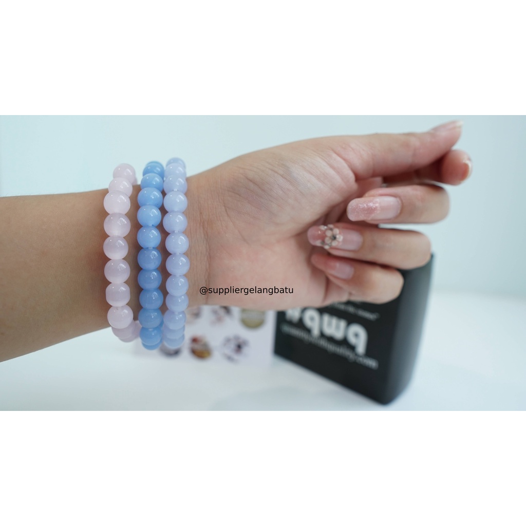 gelang batu cat eye pink ungu biru asli mata kucing gratis ongkir