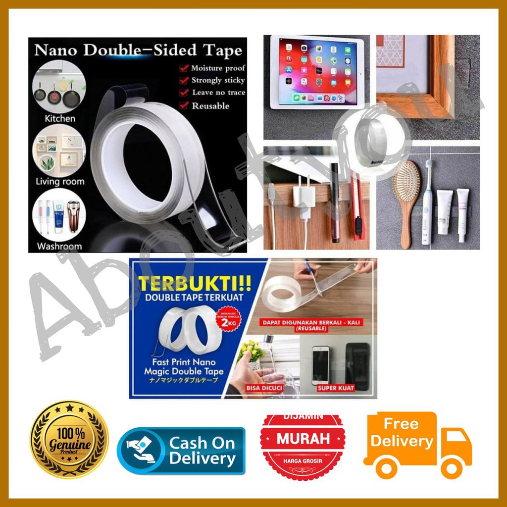 

SUPER NANO TAPE Dobel Tape Solasi Selotip NANO Double sided tape 2 Meter bening Kuat tahan air