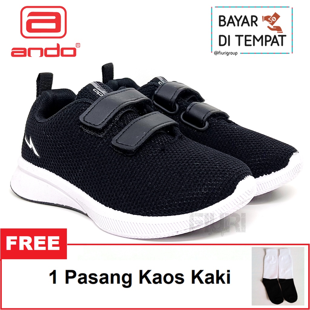 FIURI - ANDO ORIGINAL -  BSC 32 PEREKAT 29-36 HITAM PUTIH - SEPATU SNEAKERS KANVAS SOL KARET ANAK KECIL PEREMPUAN LAKI-LAKI - SEPATU KETS LUCU FASHION TRENDY - SEPATU SEKOLAH PAUD TK SD KRETEKAN PEREKAT CEWEK COWOK MURAH PROMO DISKON BONUS KAOS KAKI