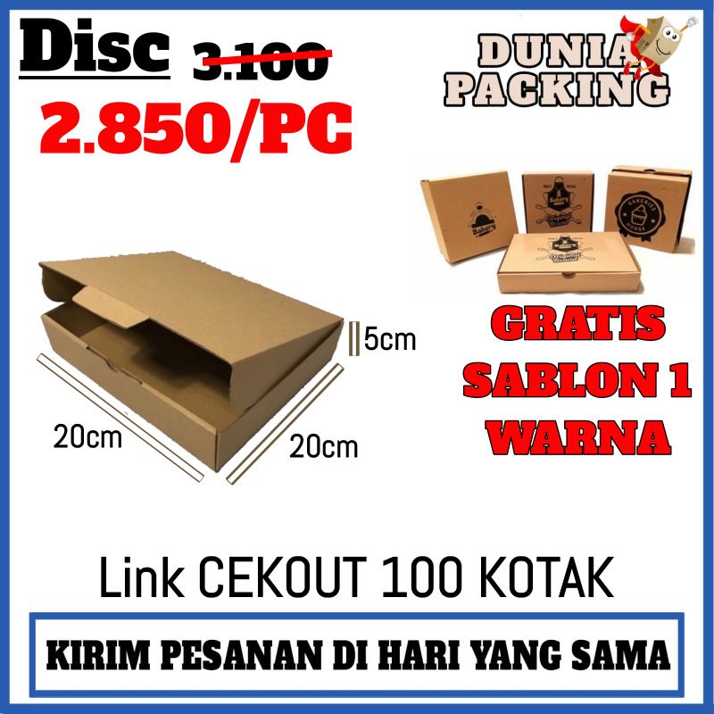 

Kardus Box Polos Packing 20 x 20 x 5 Pakaian model Pitza | Gratis Sablon