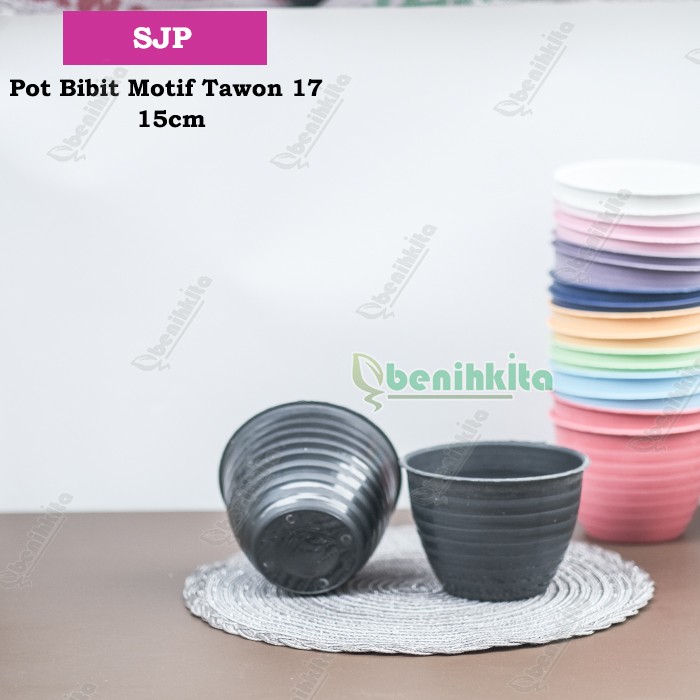 Pot Tanaman-Bunga 15cm Hitam Motif Tawon No.17 (SJP)