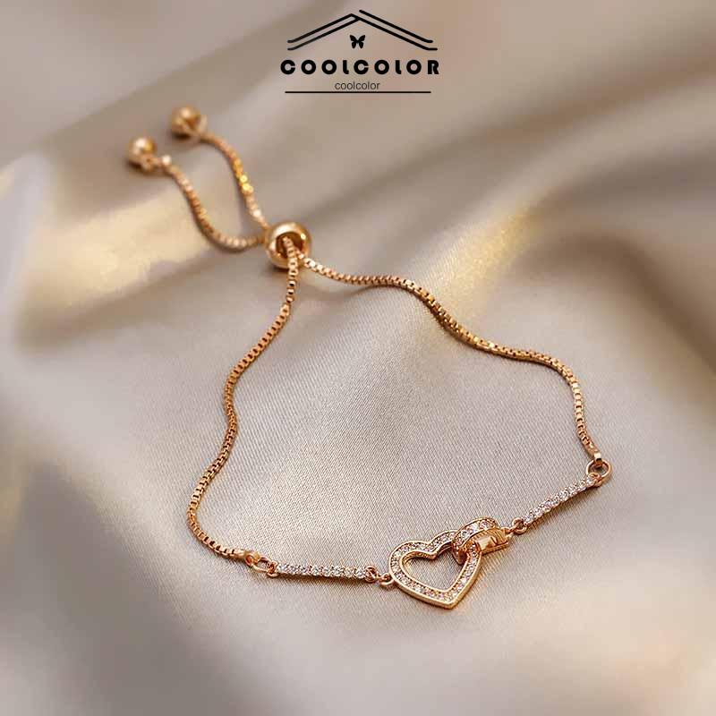 COD❤️Gelang Dengan Liontin Bentuk Hati Untuk Wanita Anti karat Dan Anti Luntur Putih Yang Bisa Disesuaikan Korea Murah Fashion Jewelry Aksesoris