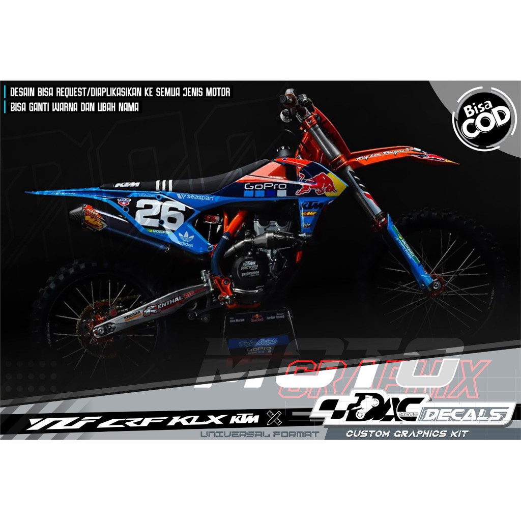 Sticker decal full body KLX biru oren nomor 26