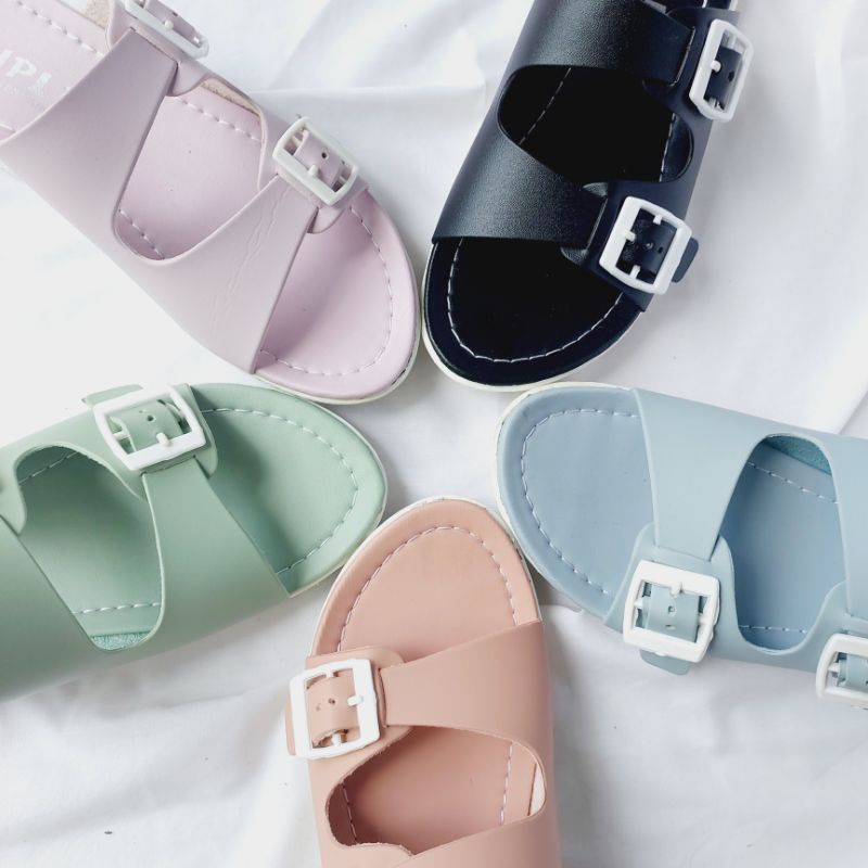 Sandal Wanita Trendy Ban 2 Variasi Gesper Pastel Colors (Adelia 02)