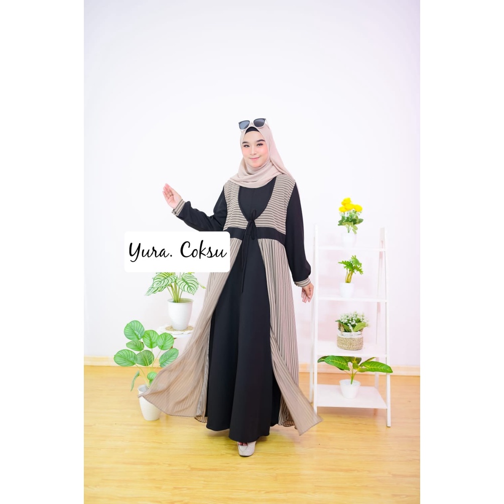 Gamis YURA SET CARDIGAN 2in1 2 in 1 dress renda maxidress shakila ceruty busana muslimah baju muslim wanita fashion grosir ecer reseller dropshiper