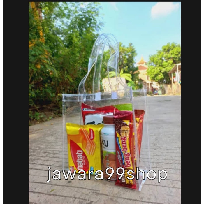 TAS MIKA FULL POLOS / TRANSPARANT BAG TOTE BAG PVC /TAS TOTE PVC MIKA ELASTIS HAMPERS