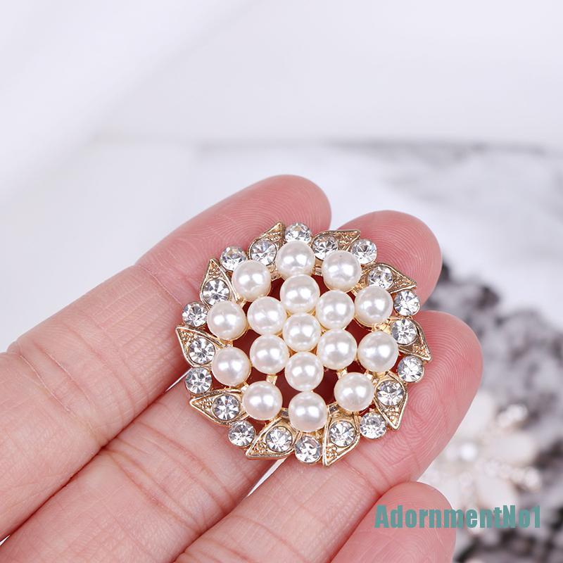 (AdornmentNo1) 10pcs Kancing Mutiara + Berlian Imitasi Untuk Dekorasi