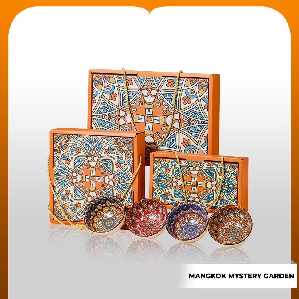 Set Mangkok Keramik Motif Mystery Garden Unik&Lucu Gift Set Box Mangkok Import Termurah