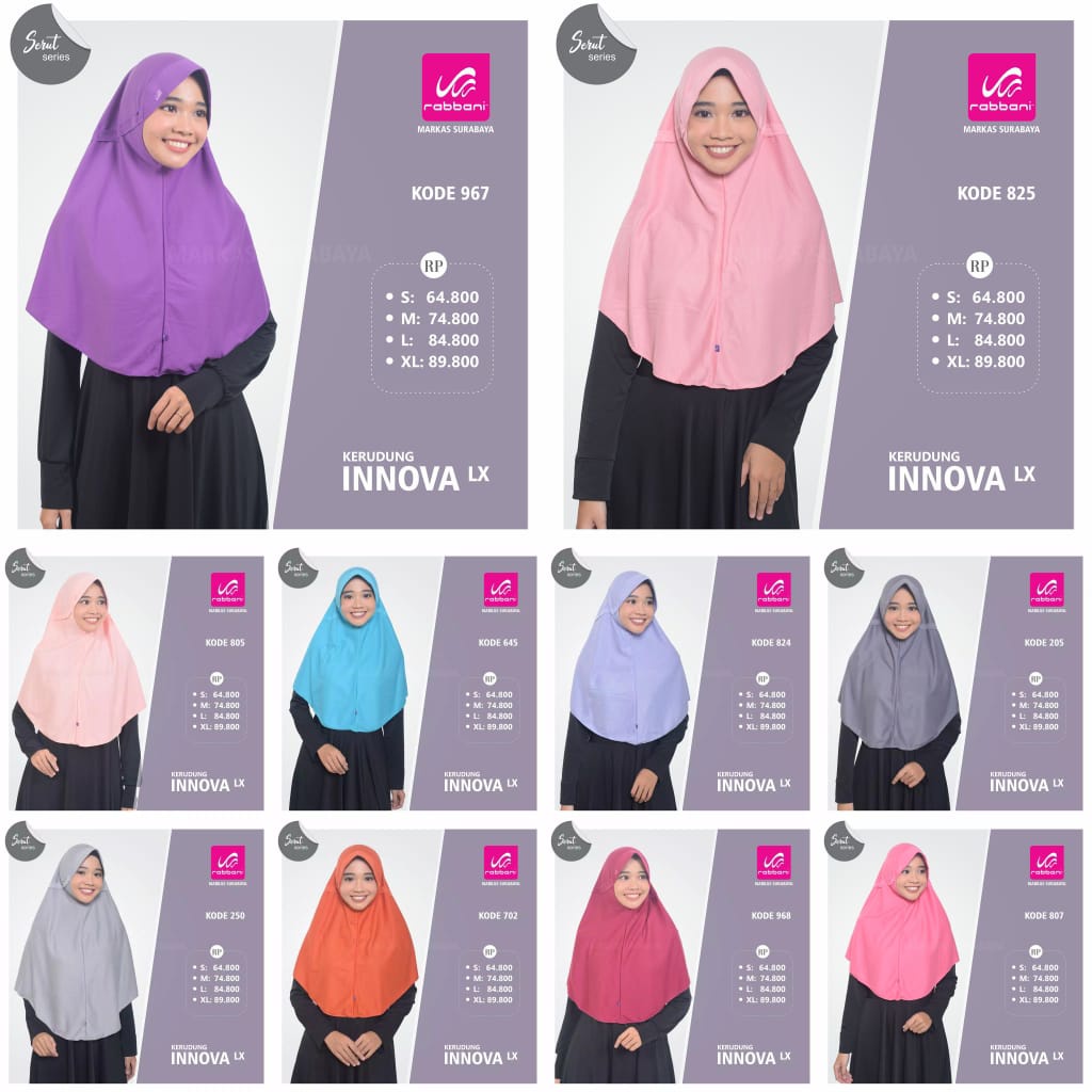 (SIZE L- XL) JILBAB RABBANI INNOVA LX / KERUDUNG SEKOLAH INNOVA LX / SERUT DALAM PITA SEMBUNYI