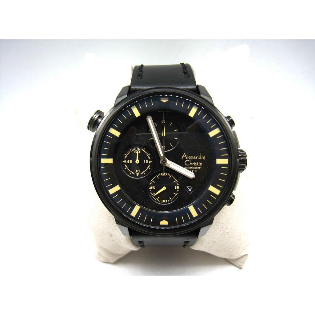 ALEXANDRE CHRISTIE WATCH AC 6418 PRIA FULL BLACK LEATHER BLACK LAMPU LED ORI