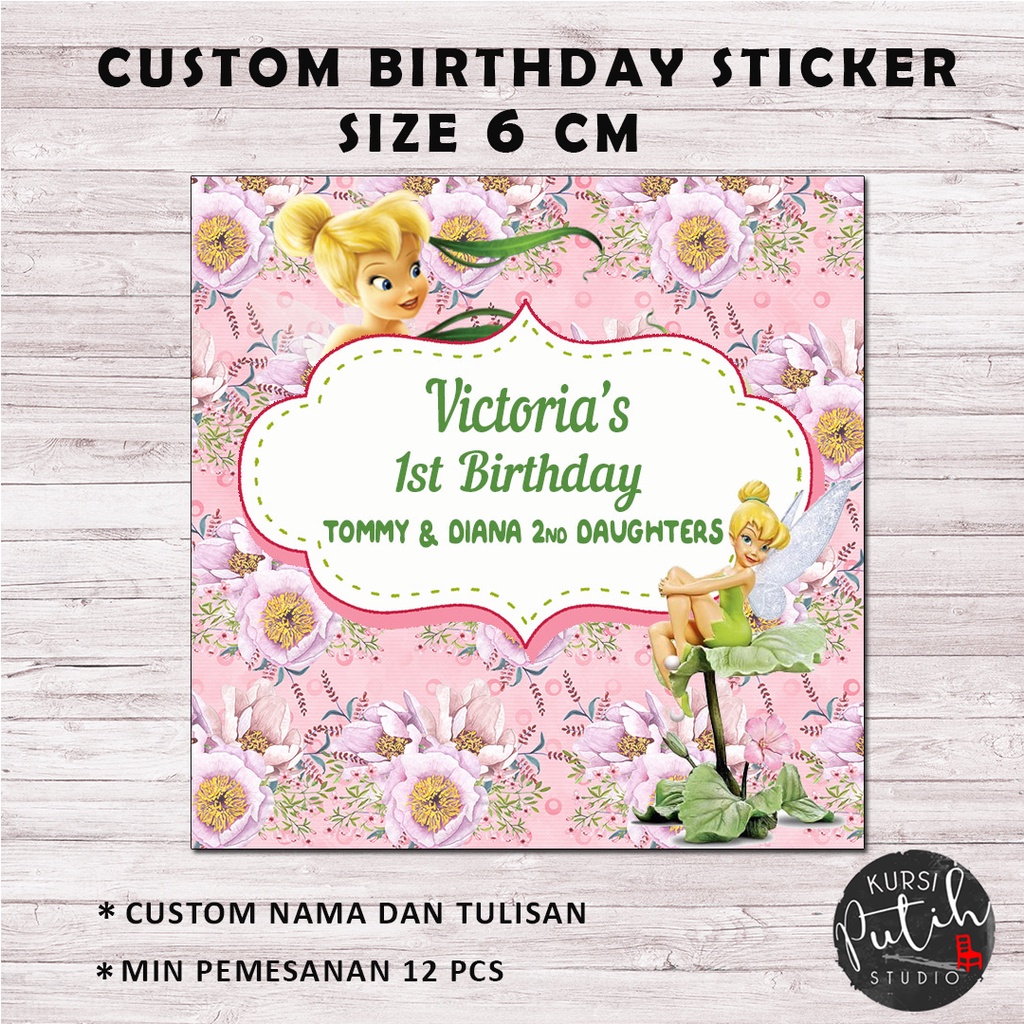 

custom birthday sticker tema tinkerbell, fairy size 6 cm
