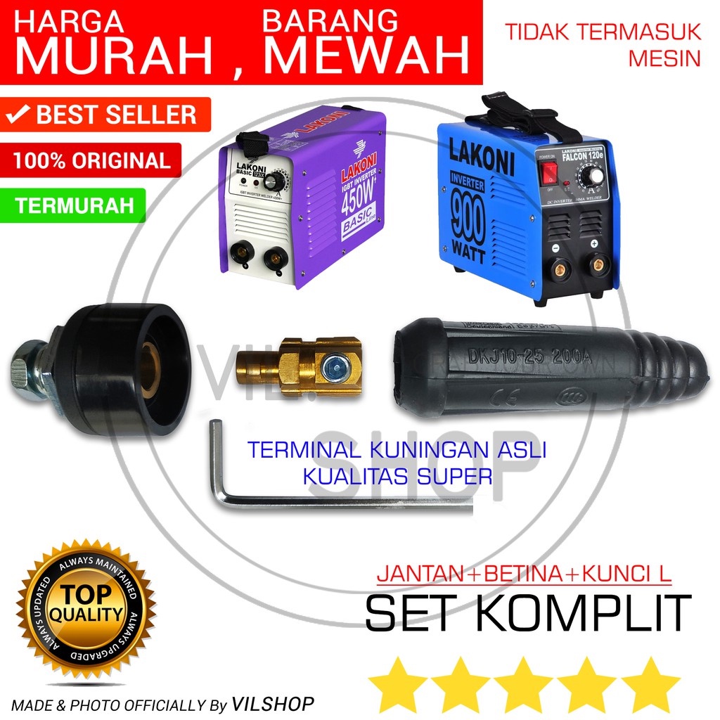 KONEKTOR LAS CONNECTOR KABEL MESIN TRAFO TRAVO LAS LISTRIK KUNINGAN ASLI 1 SET JANTAN BETINA MALE FE