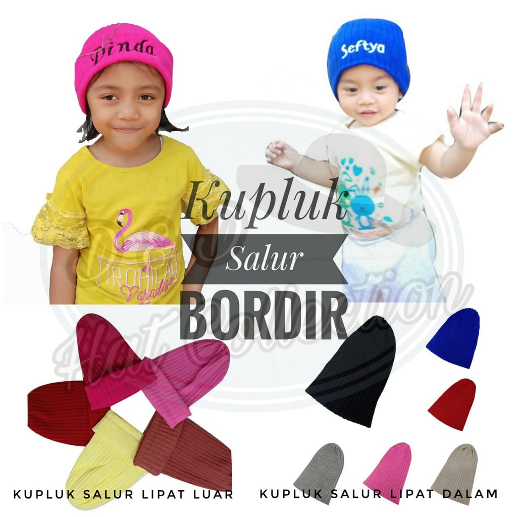 Topi Kupluk Rajut Bordir Nama Bayi Anak Motif Salur