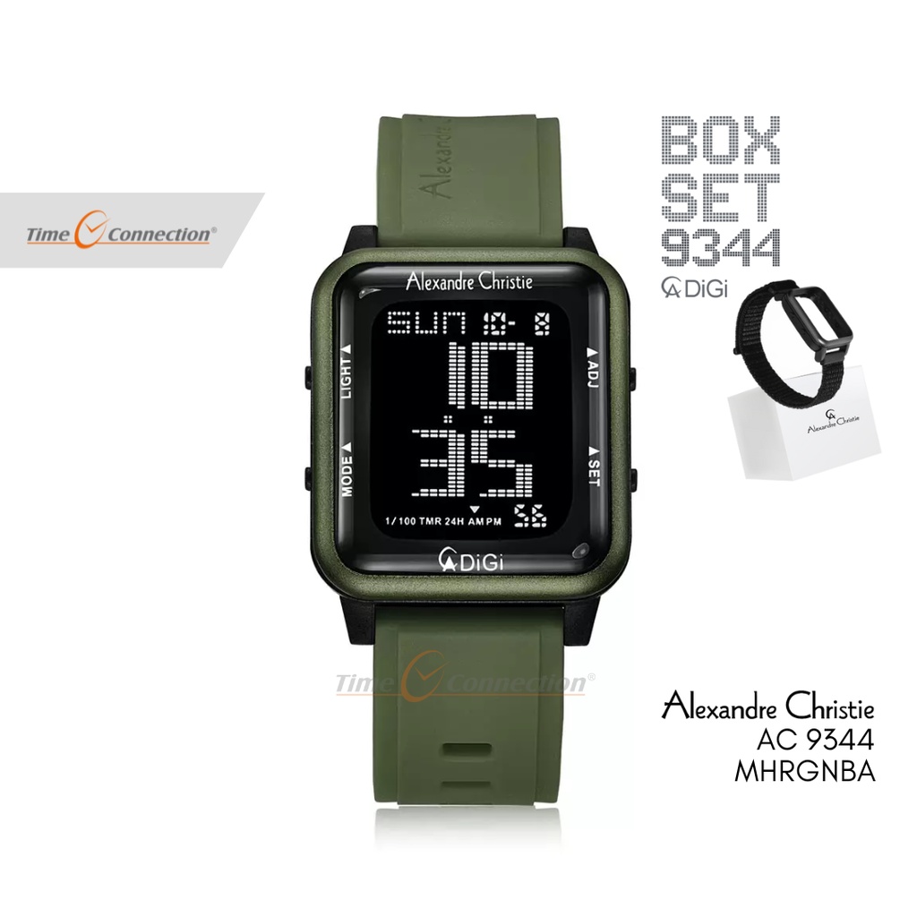 Alexandre Christie AC 9344 MHRGNBA Hijau Original / Jam Tangan Wanita Digital Karet / Green Rubber W