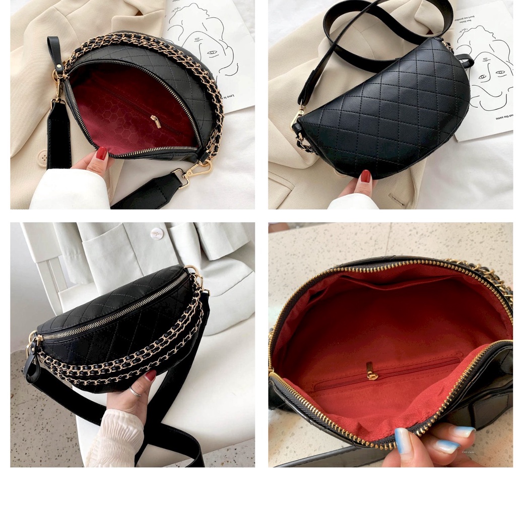 ONLYONE12 Tas Wanita Selempang Korea Import High Quality / Tas Wanita Kulit Tali Rantai / Tas Wanita Aesthetic / Shoulder Bag TW005