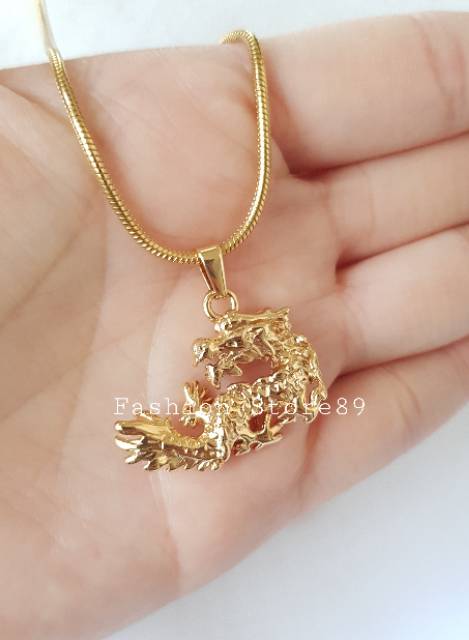 Kalung fashion dragon import titanium gold Antikarat kalung Naga emas titanium antikarat pria wanita