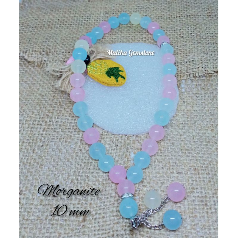 TASBIH BATU MORGANITE 33 BUTIR 10 MM 100% NATURAL