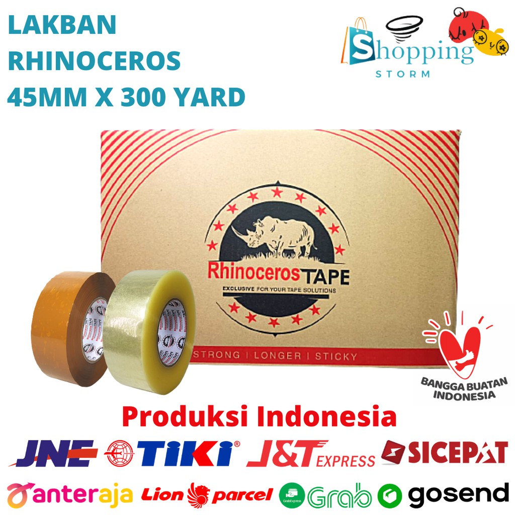 

Lakban RHINOCEROSB Tape Lakban OPP Bening/Coklat Solatip Isolasi Putih 45MMx300Yard @36Rolls/perdus