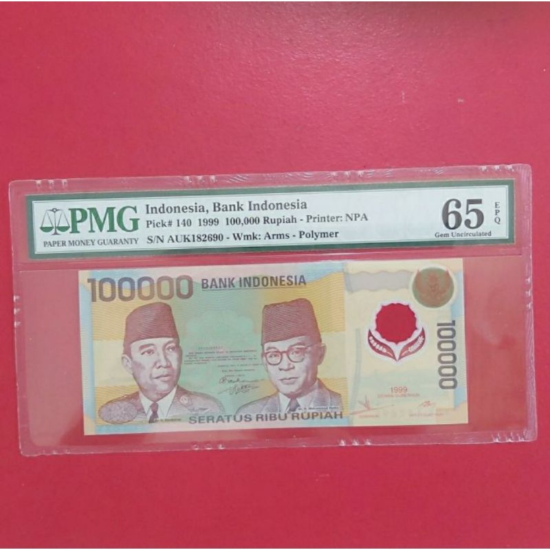 Uang Kertas Kuno 100000 Rupiah Soekarno Sukarno Tahun 1999 PMG 65