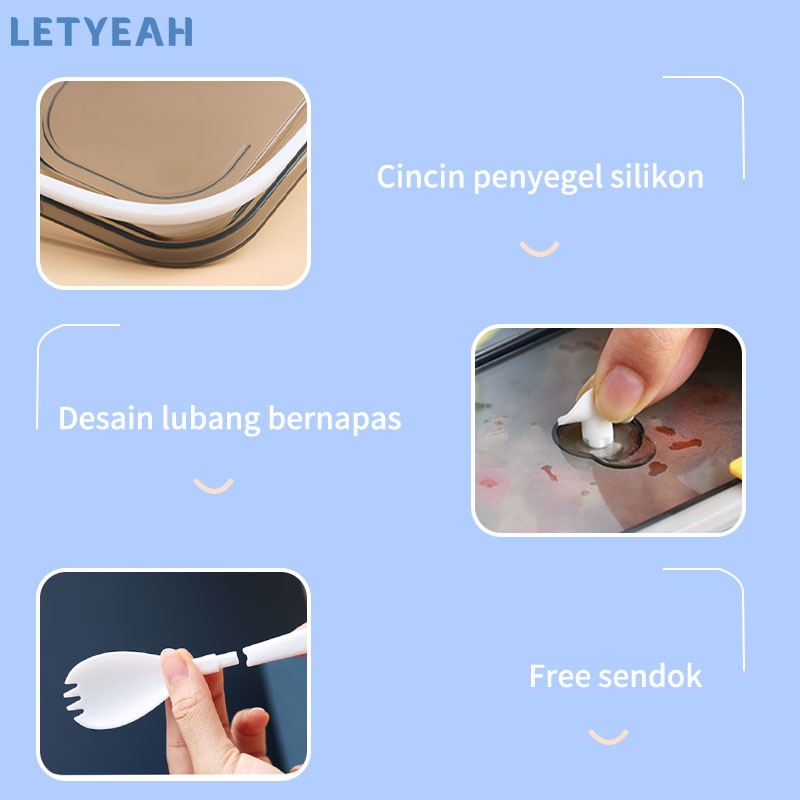 letyeah Lunch box 4 grid 1250ml/ Kotak makan anti tumpah/ Free sendok