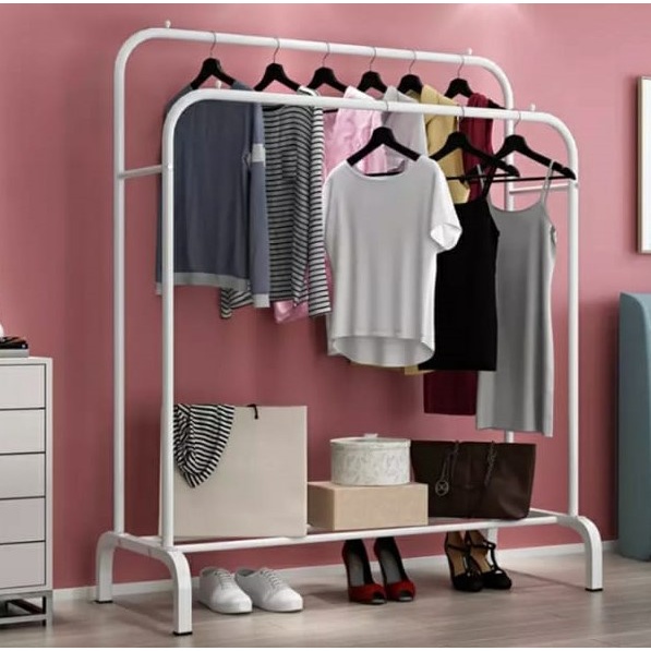 Sutera99 Cuci Gudang Barang Baru Rak Baju Gantungan Baju Besi Stand Hanger Display Butik Bazar Jemuran Pakaian Gawang Baju Stand Cloth Hanger Double Gantungan Baju Stand Hanger Gawang Double Rack