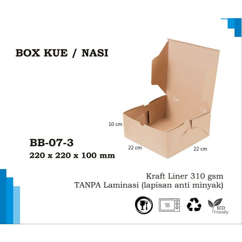 

( isi 5pcs ) BOX KARDUS KOTAK MAKANAN NASI ROTI KUE SNACK 22x22x10 cm KRAFT 310 gsm