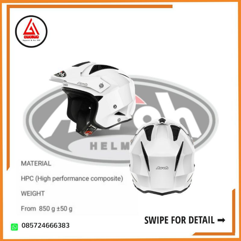 HELM AIROH TRR-S HALF FACE WHITE GLOSS, HELM AIROH HALF FACE, HELM CROSS HALF FACE