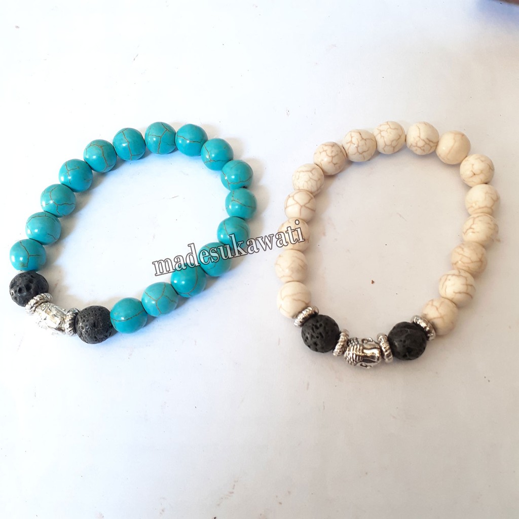 Gelang Batu lahar larva bracelet mutiara warna