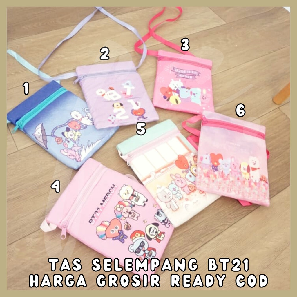 SLING BAG / POUCH HANDPHONE / TAS SELEMPANG KECIL BULU BT21 BTS BANGTAN BOYS ARMY GROSIR READY COD