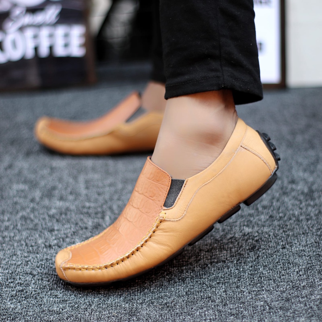 Abraham Asbul - Sepatu Casual Slip On Pria Kulit Asli Kerja Kantor Hitam