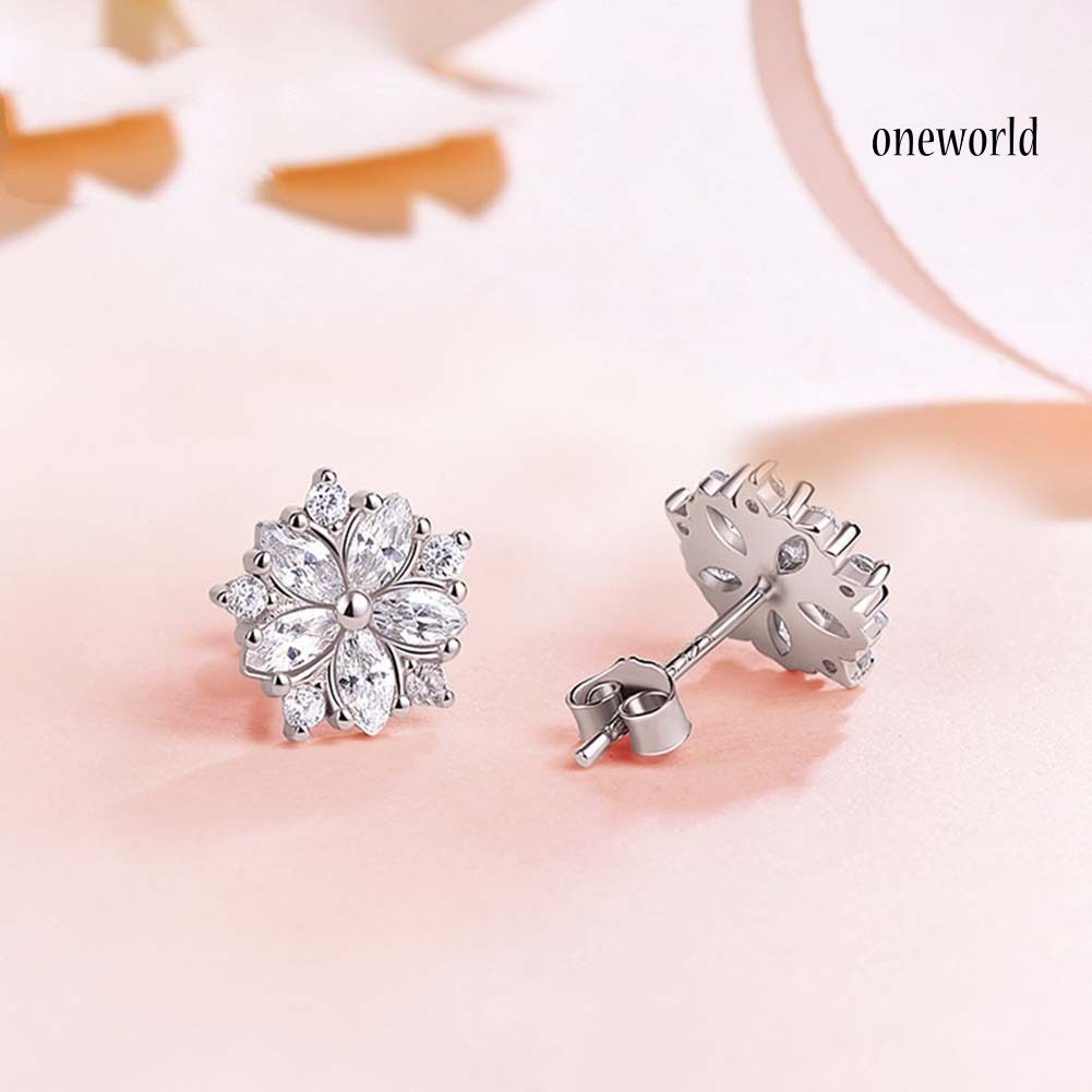 OW# Women Rhinestone Inlaid Sakura Flower Ear Stud Earrings Wedding Jewelry Gift