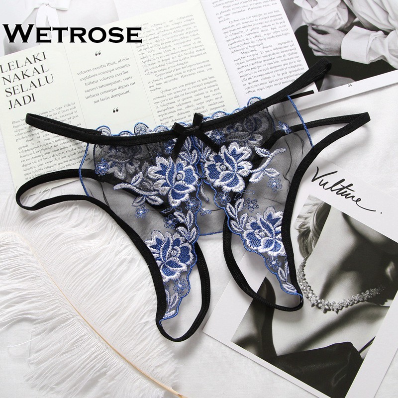 【Wetrose】 Celana Dalam Thong Bahan Lace Desain Bordir Gaya Sexy Erotis Menarik Untuk Wanita