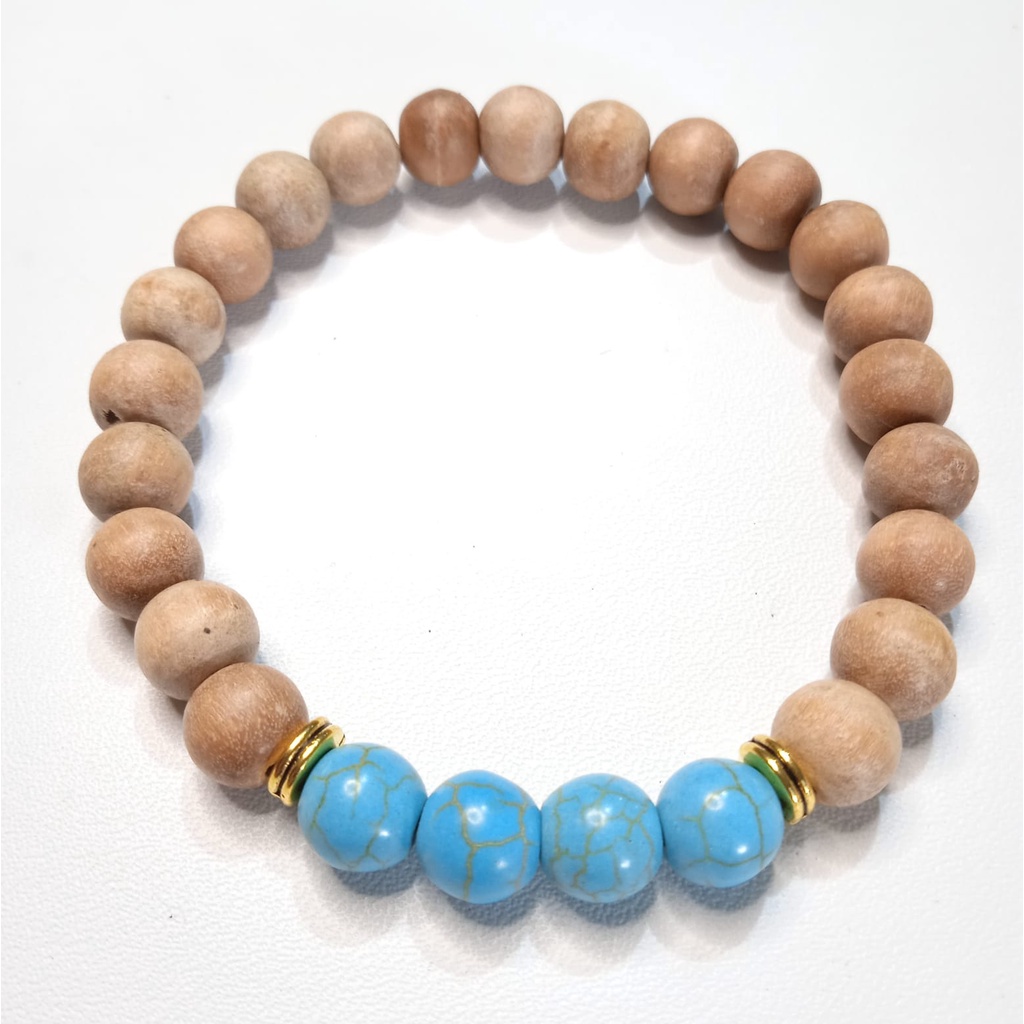 Gelang Batu Original Handmade Kayu Cendana Kombinasi Batu Alam Turquoise Biru