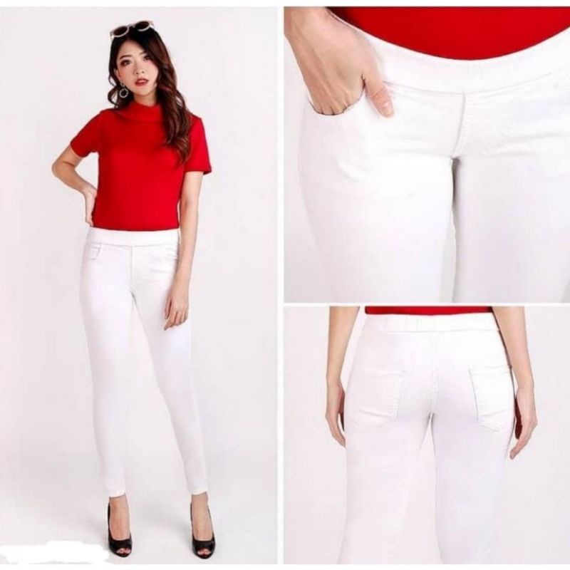 celana panjang jeans putih wanita jumbo - celana putih wanita terbaru - celana jeans panjang pinggan
