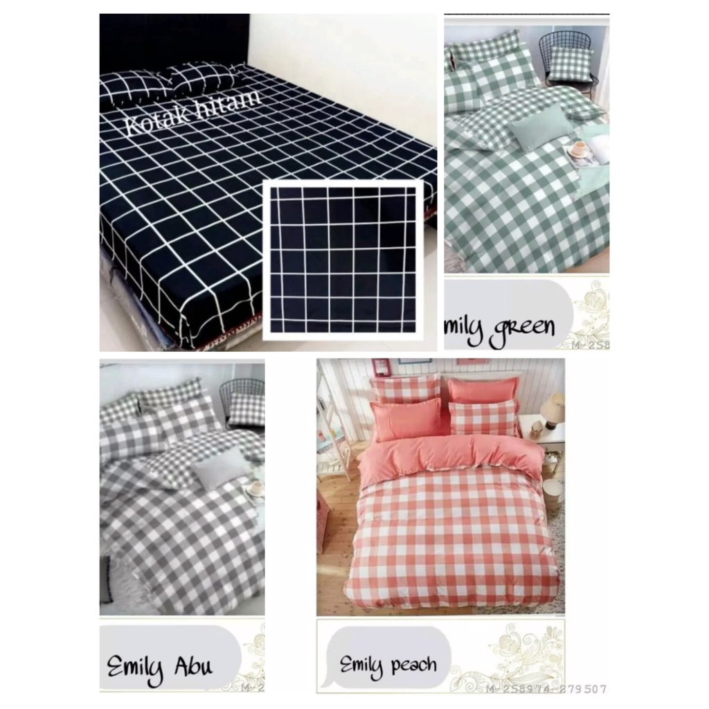 SPREI MOTIF KOTAK HTAM AUSTHETIC UKURAN KING SIZE 180X200 QUEEN 160X200 SINGLE 120X200 BAHAN KATUN H