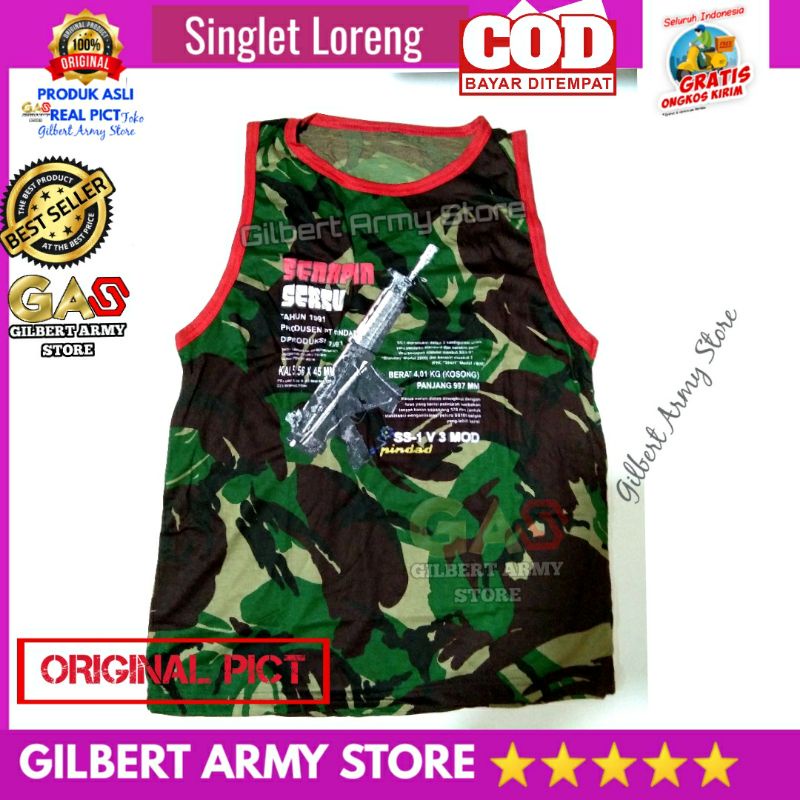 Grosir Baju kaos Singlet Loreng Kopasus Logo bordir Murah Gilbert Army Store