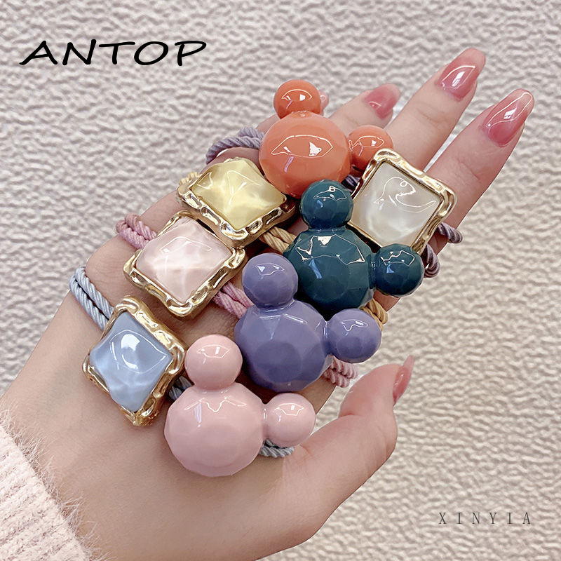 Ikat Kepala Bahan Karet Desain Mickey Mouse Aksen Kristal Berlian Imitasi Gaya Korea Untuk Wanita ANTOP