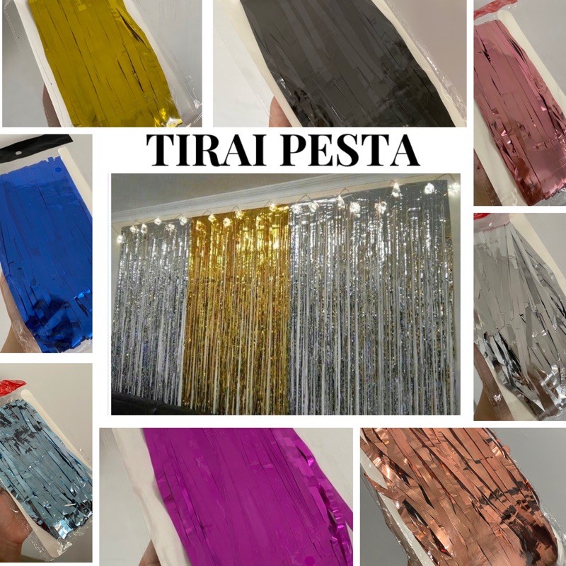 Tirai silver biru pink rosegold gold tirai foil tirai rumbai tirai pesta tirai ultah tirai dinding