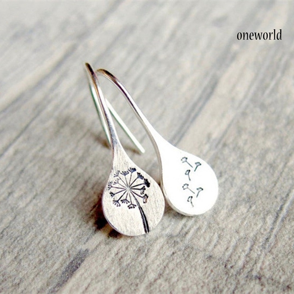 OW# Retro Simple Dandelion Silver-plated Ladies Fashion Earrings Jewelry Accessory