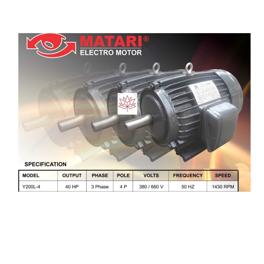ELECTROMOTOR / Dinamo penggerak 3Phase Motor Y-200L-4 40HP 40PK MATARI