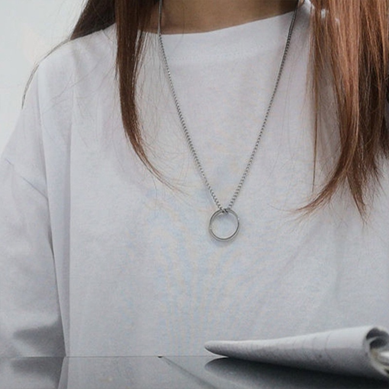 Kalung Rantai Dengan Liontin Lingkaran Simple Gaya Hip Hop Untuk Pria / Wanita