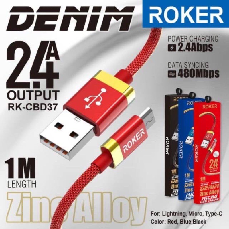 KABEL DATA ROKER DENIM IPHONE 5/6/7/8/X. MICRO/V8. TYPE-C