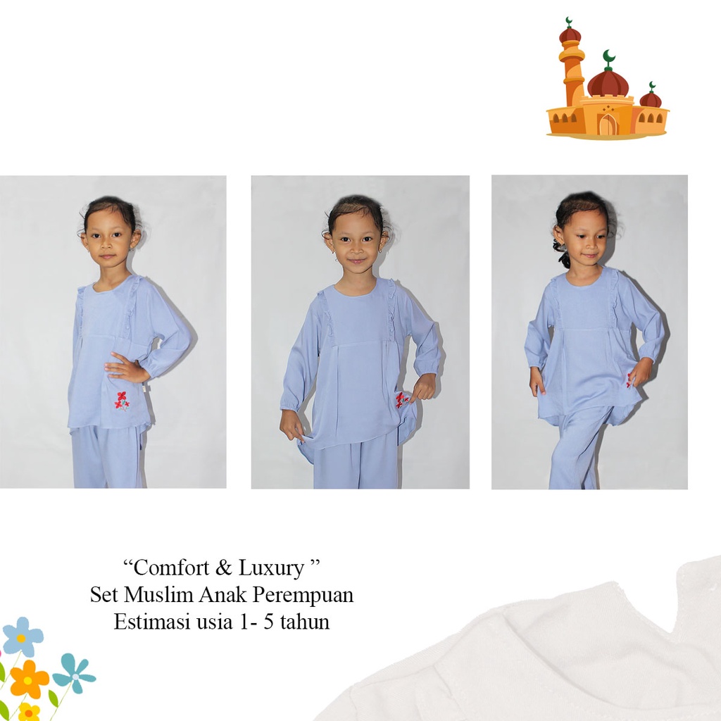 SETELAN TUNIK MUSLIM ANAK PEREMPUAN  1 - 5 TAHUN PAKAIAN GAMIS PREMIUM