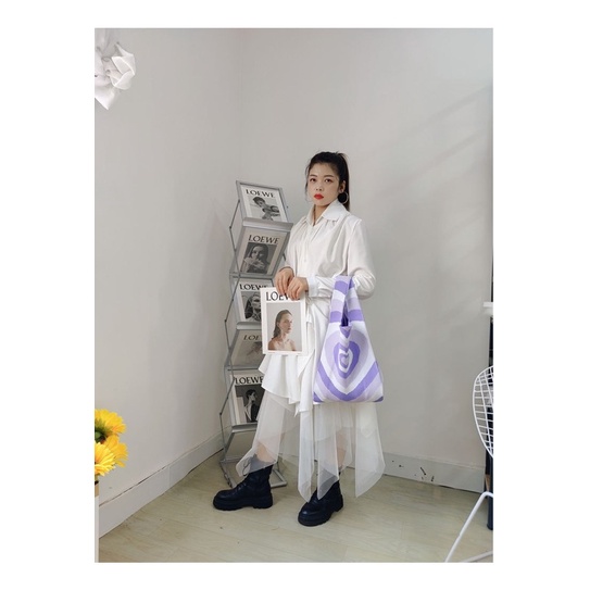 TAS WANITA 3139 - BUFFOLLOW Vacay Tote Bag Motif Love - Tas Belanja Tas Bangkok Thailand  Bufollow Bag - E1