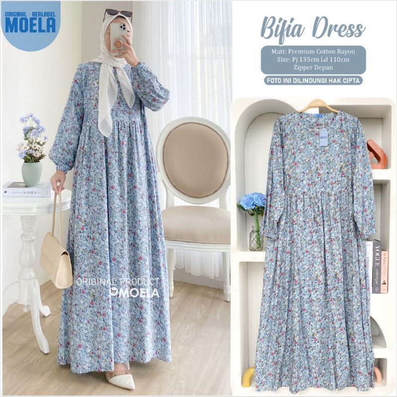 Zelena Yelan Bifia Jasmi Dress Gamis Original Ori Moela Berlabel Jumbo Allsize Busui Premium Catton Rayon-6