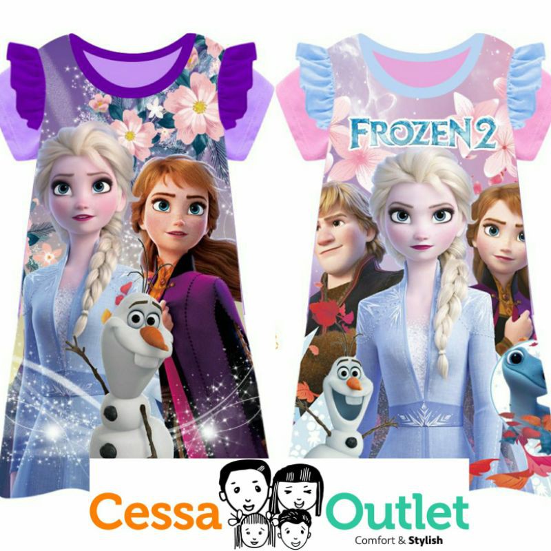 Dress Frozen | Daster Anak Frozen | Daster Elsa | Impor | Ailube 2-13thn